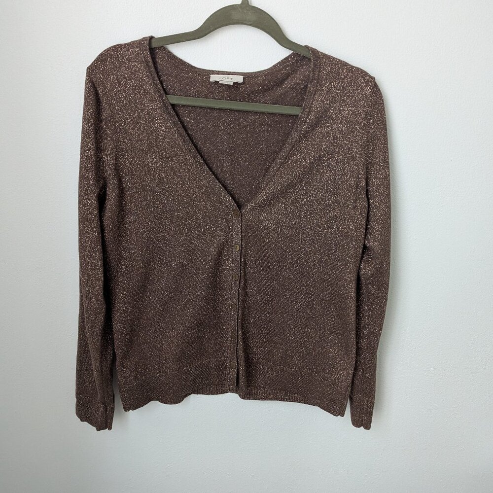 Loft Gold Shimmer Cardigan, Large